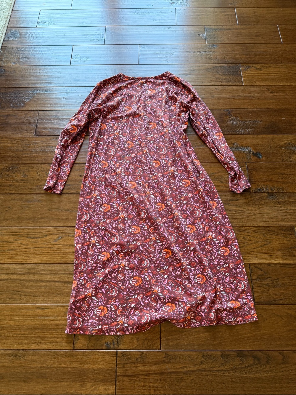 Lands' End Floral Long-Sleeve Dress in Rust and Orange - Picture 4 of 5